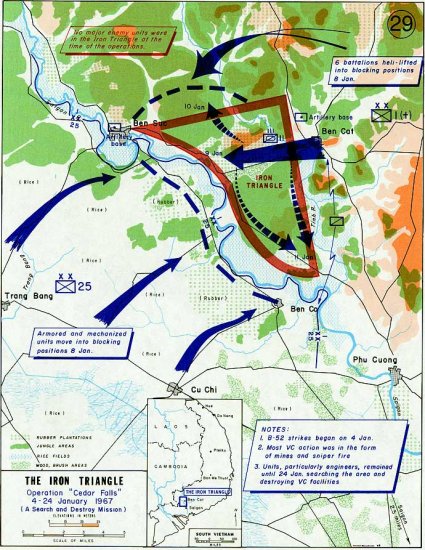 Opération ayant comme objectif de prendre le contrôle du Triangle de fer,
région sous le contrôle du Viêt Cong située près de Saïgon