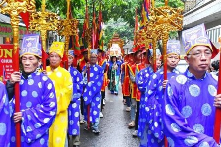 La procession du palanquin avant les compétitions de lutte traditionnelle à Mai Dông