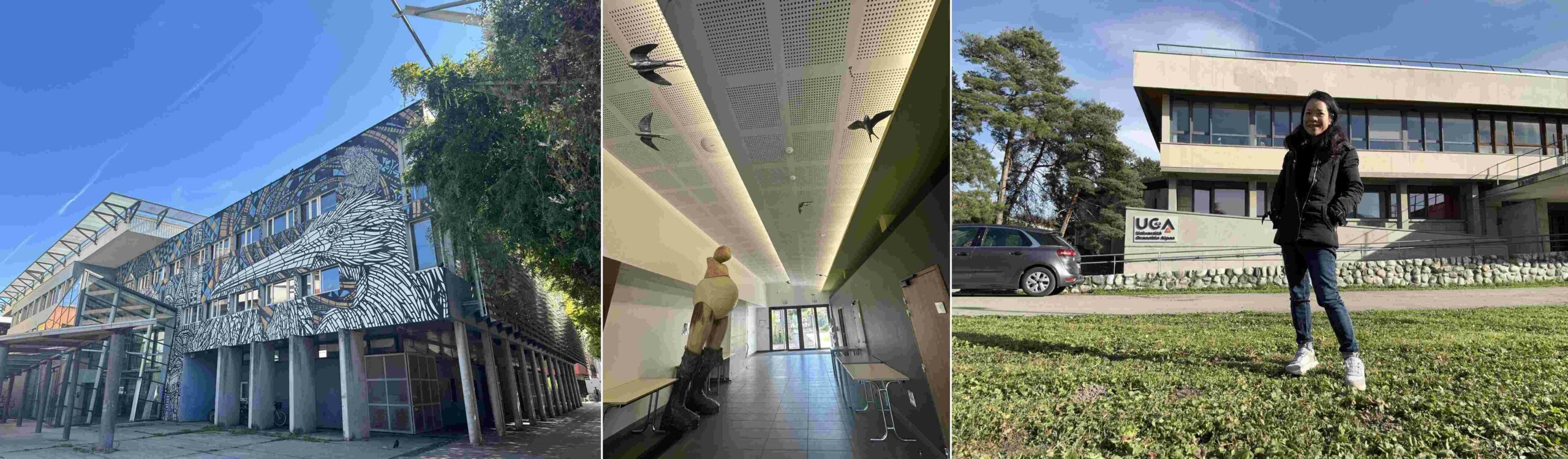 Devant le bâtiment de l’Institut de la Communication et des Médias et sur le campus de l’UGA