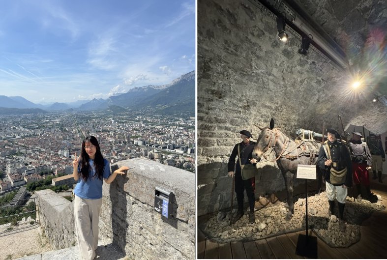 À gauche : Vue panoramique de la Bastille - À droite : Au musée des troupes de montagne